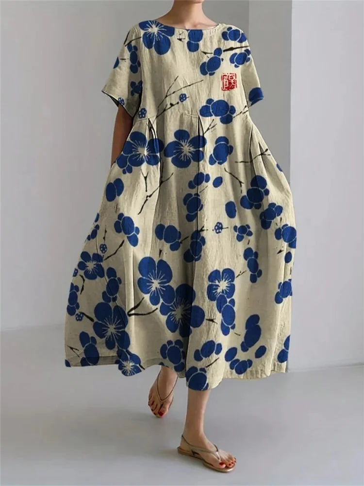 Plus Size Fresh Flower 3D Printed Round Dress S-5XL