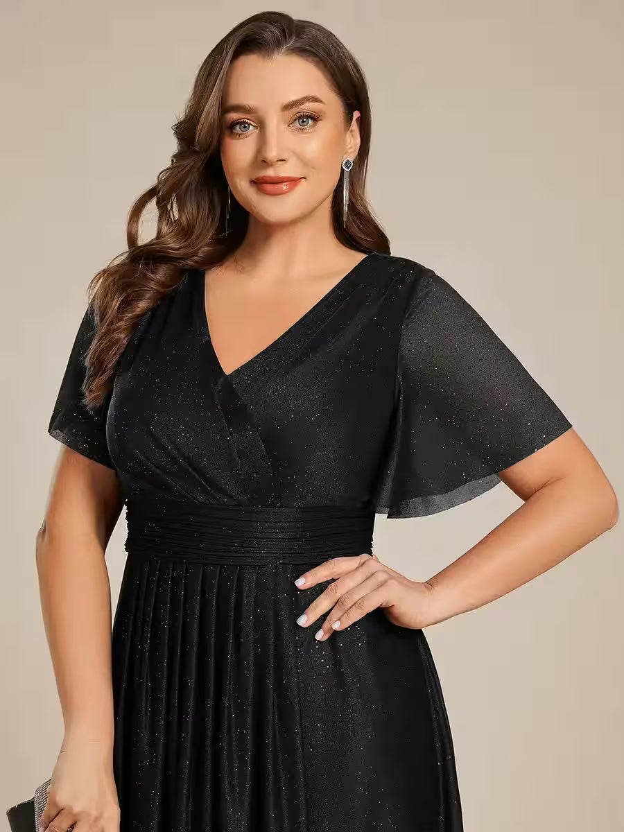 Plus Size Dress Short Sleeve V-Neck A-Line - Women's Fashion - View 5