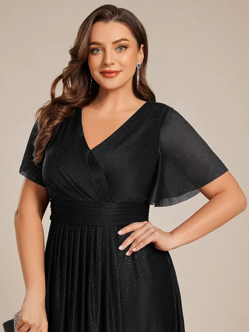 Plus Size Dress Short Sleeve V-Neck A-Line