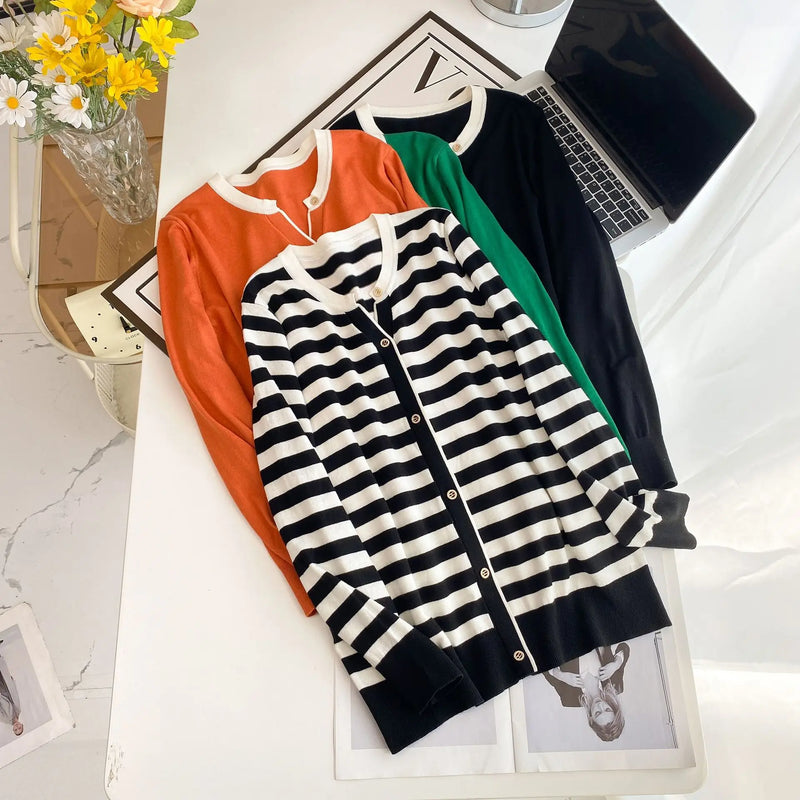 Plus Size  V-Neck Stripe Knitted Pullover