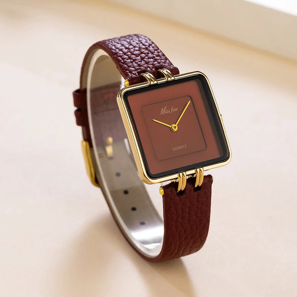 Wine Red Waterproof Belt Ladies Fashion Quartz Clock Watches