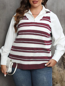 Plus Size Striped V Neck Sweater Spring