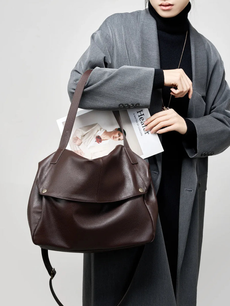 Bag arge capacity shoulder genuine leather