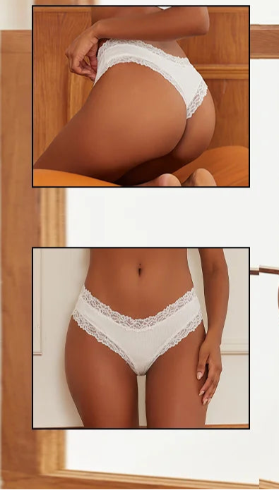 3PCS Lace Seamless Cotton Panties Ribbed Brazilian
