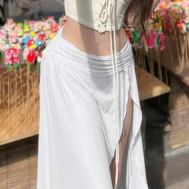 Long Ruched Waist Side Split Skirt - Additional View 2