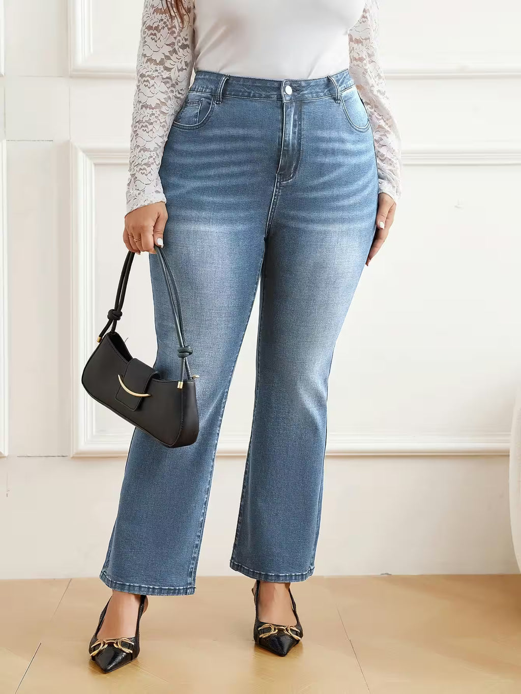 Women's plus size Denim flared pants - Additional View 7