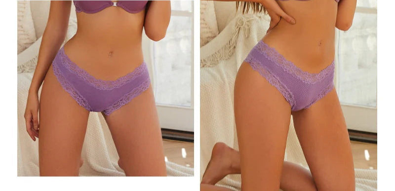 3PCS Lace Seamless Cotton Panties Ribbed Brazilian
