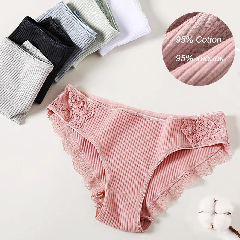 Floral Lace Cotton Panties Underwear Comfortable Lingerie 3PCS/Set