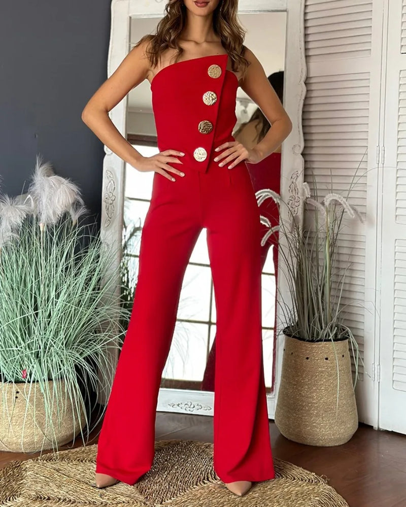 Sexy Asymmetrical Bandeau Strapless Jumpsuits