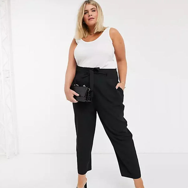 Plus Size Tie Waist Elegant Work Tailored Pants