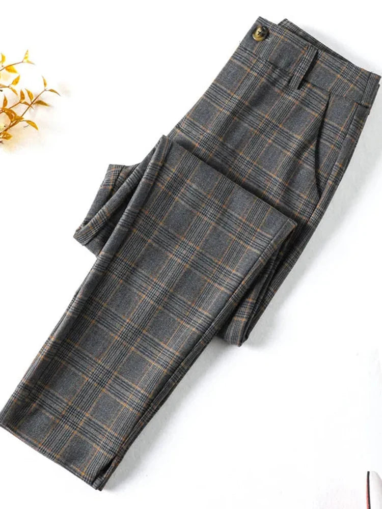 Straight  Plaid Split Formal Baggy Spodnie