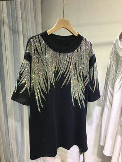L-4XL Plus Size Tops Rhinestone Graphic T-shirts