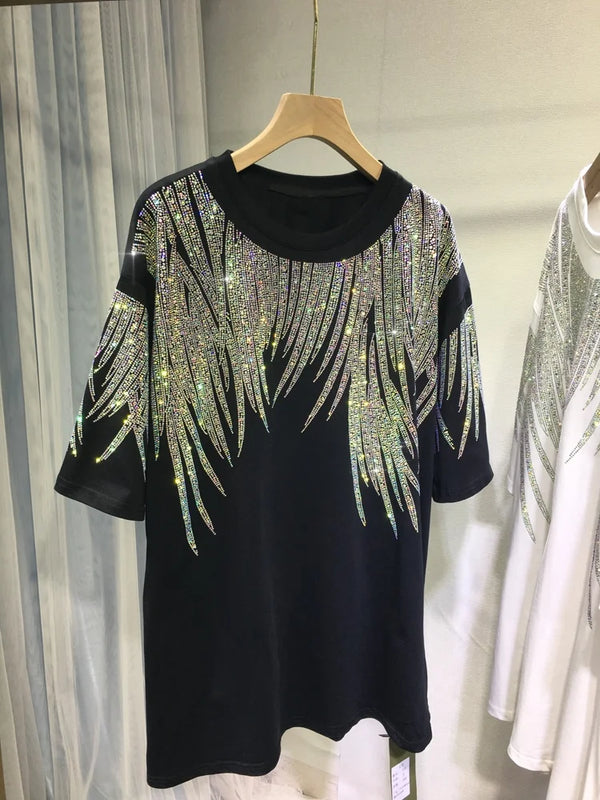 L-4XL Plus Size Tops Rhinestone Graphic T-shirts
