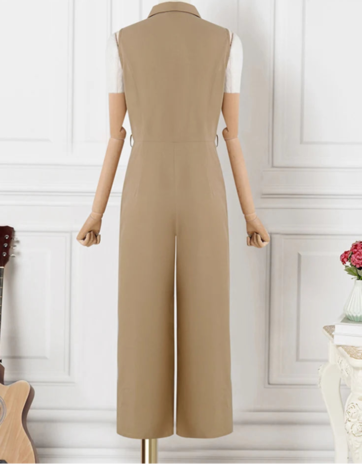 Jumpsuits Sleeveless Solid Color Lapel