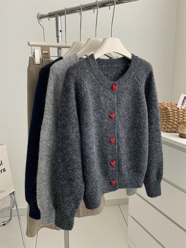 Deep Grey Wool Knitted Cardigan