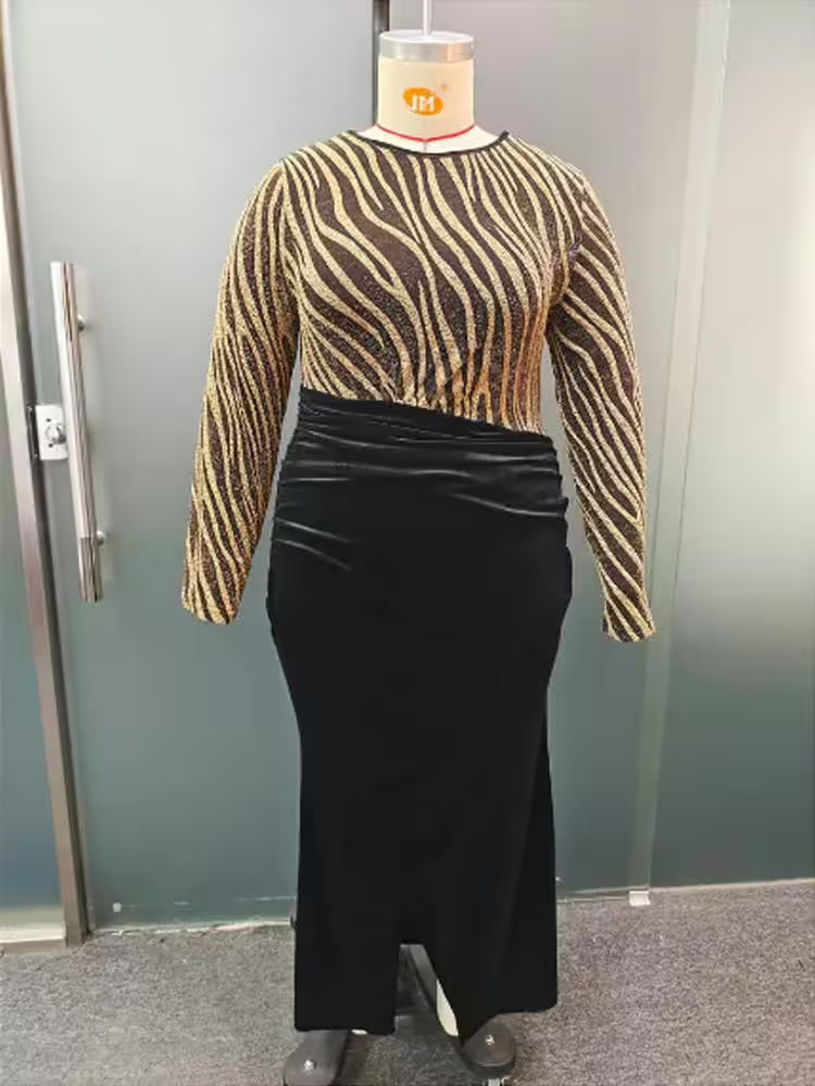 Plus Size O-Neck Glitter Ruched Bodycon - Women's Fashion - View 6
