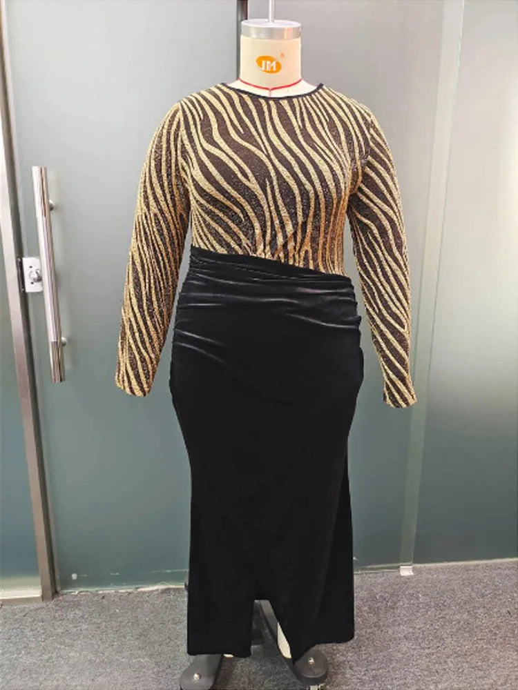 Plus Size O-Neck Glitter Ruched Bodycon