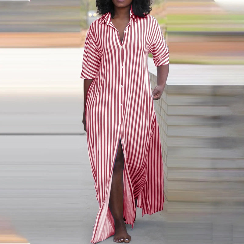 Plus Size Dresses Fashionable Casual Striped