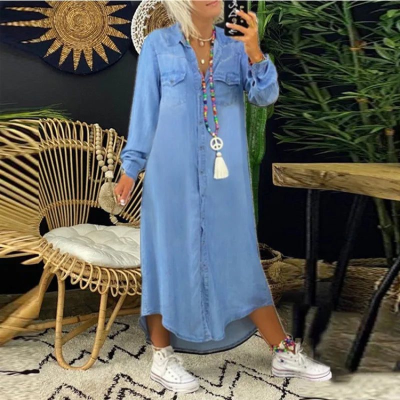 Plus Size Casual Dress Elegant Button Long Sleeve