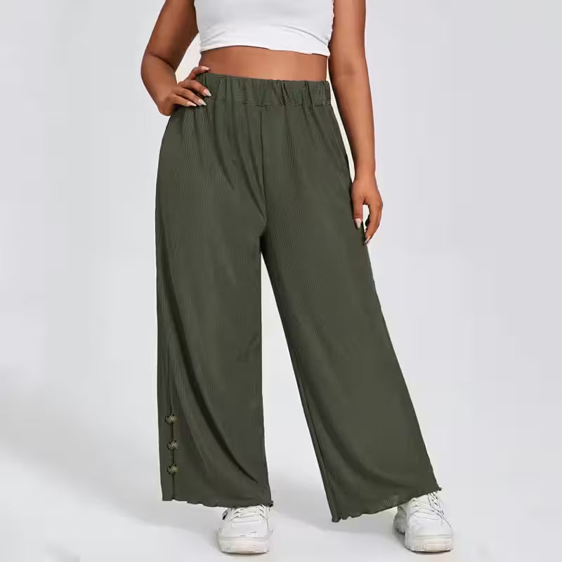 Bottoms - Plus Size Elastic Waist Summer Elegant Wide Leg
