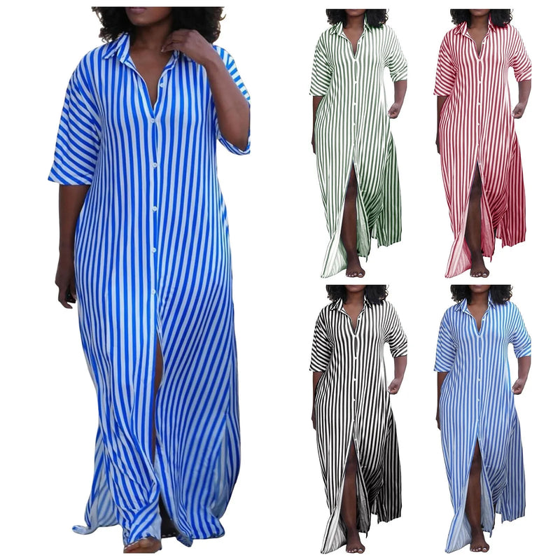 Plus Size Dresses Fashionable Casual Striped