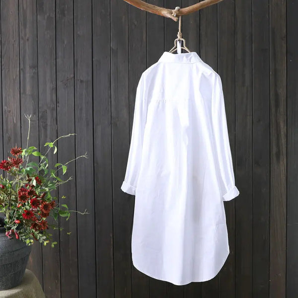 Plus Size Mid-length White Embroidered Shirt Top