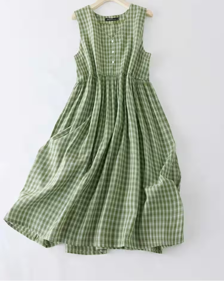 Dress Casual Summer Sleeveless Vintage Plaid - Additional View 3