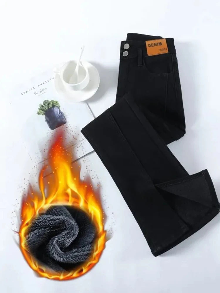 Flare Jeans High Waist Warm Casual