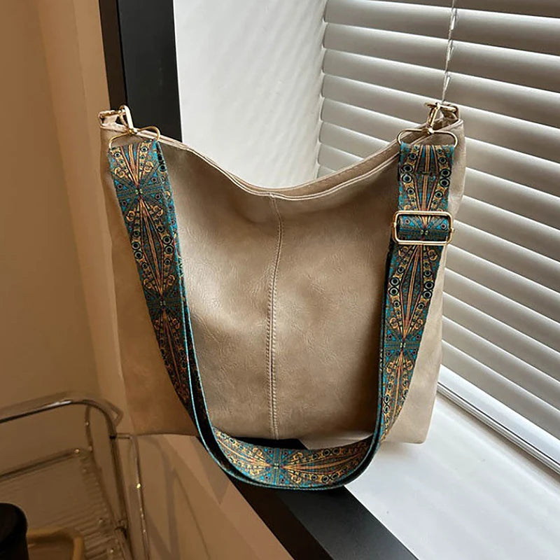 Wide Geometric Strap Shoulder Bag Large Capacity Crossbody