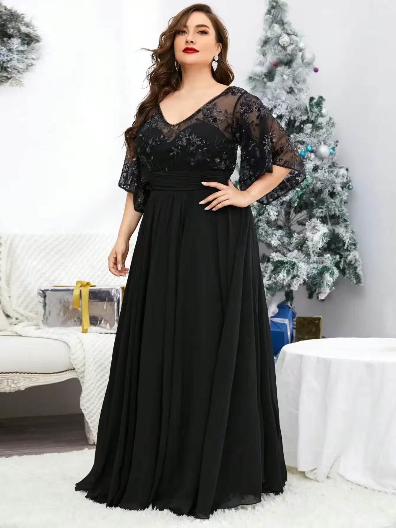 Plus size V-neck chiffon Evening gown dress - Additional View 5