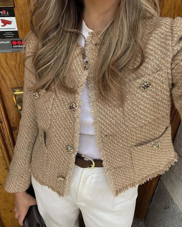 Chic Female Tweed Basic Jacket Coat