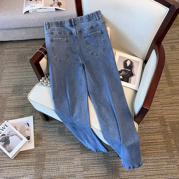 Plus Size Spring Jeans High Waisted Casual