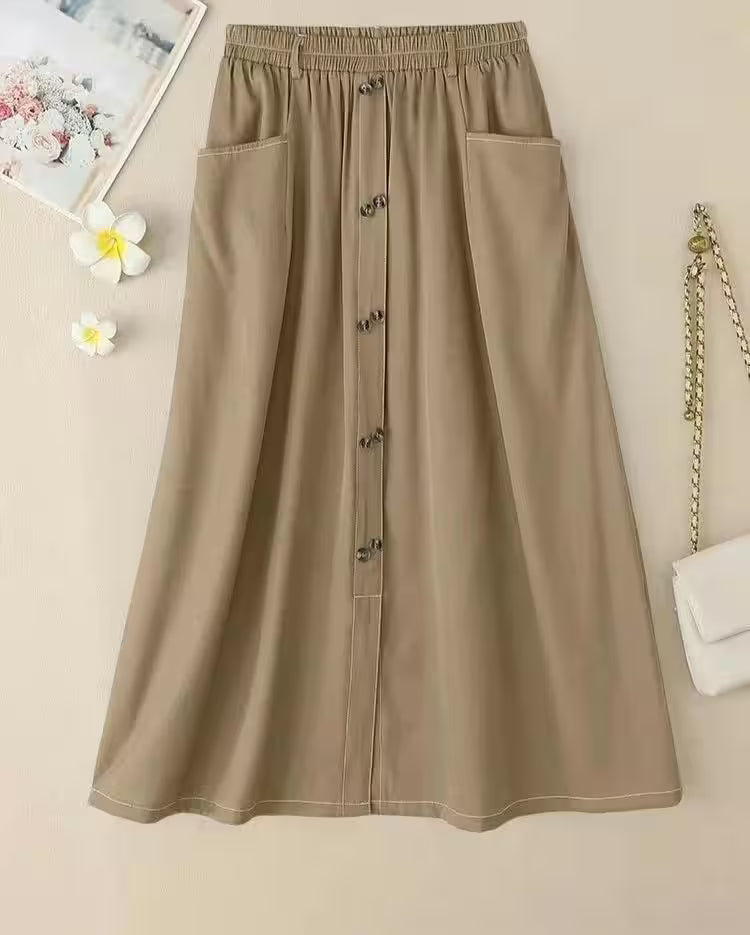 Casual Elastic Waist A-line Maxi Skirts - Additional View 8