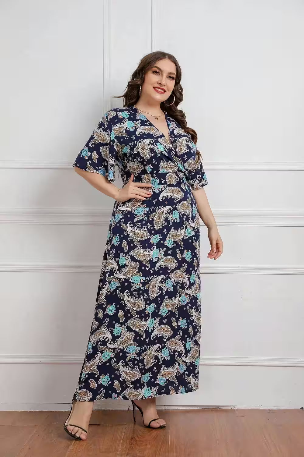 Dresses - Plus Size Floral Print Short Sleeve Bohemian