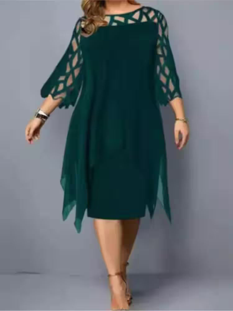 Plus Size Chiffon Dress Elegant Midi Party Dress - Women's Fashion - View 4