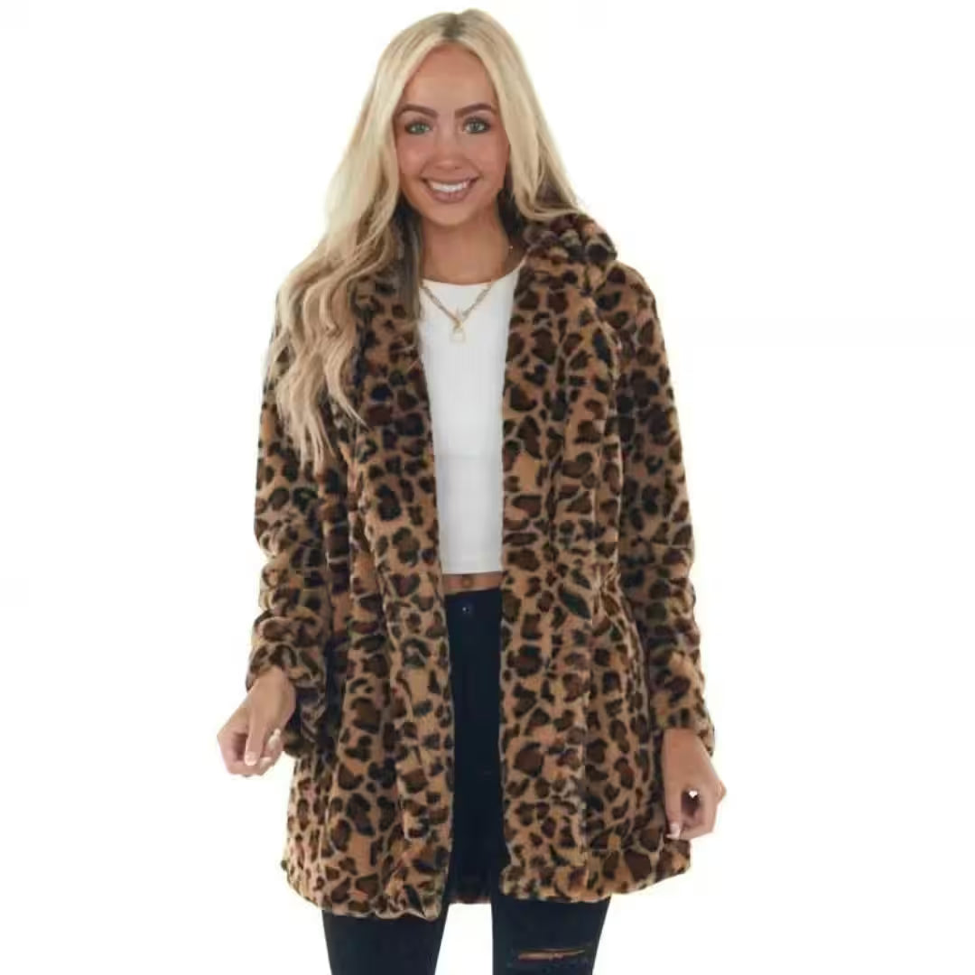Autumn Winter Leopard Print Faux Fur Coat Long Sleeve - Women's Fashion - View 8