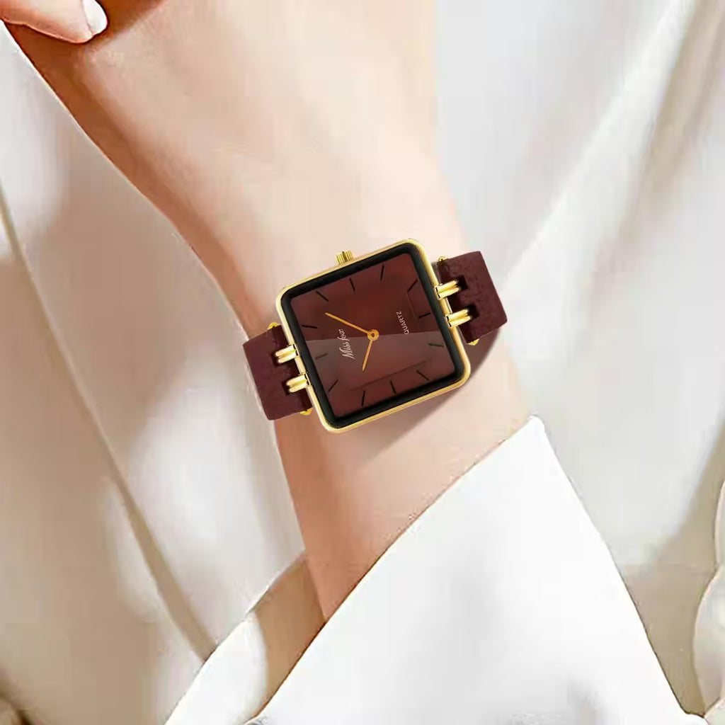 Wine Red Waterproof Belt Ladies Fashion Quartz Clock Watches - Women's Fashion - View 3