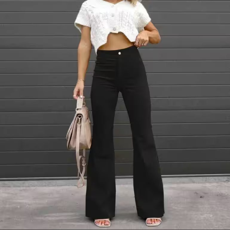 Casual Trousers Autumn Winter Solid High-waist Flare - Additional View 2