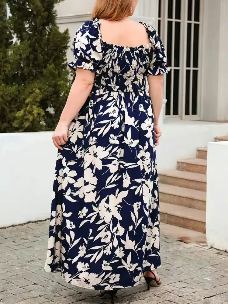 Plus Size Square Collar Dress Floral Print Fashion - Additional View 5