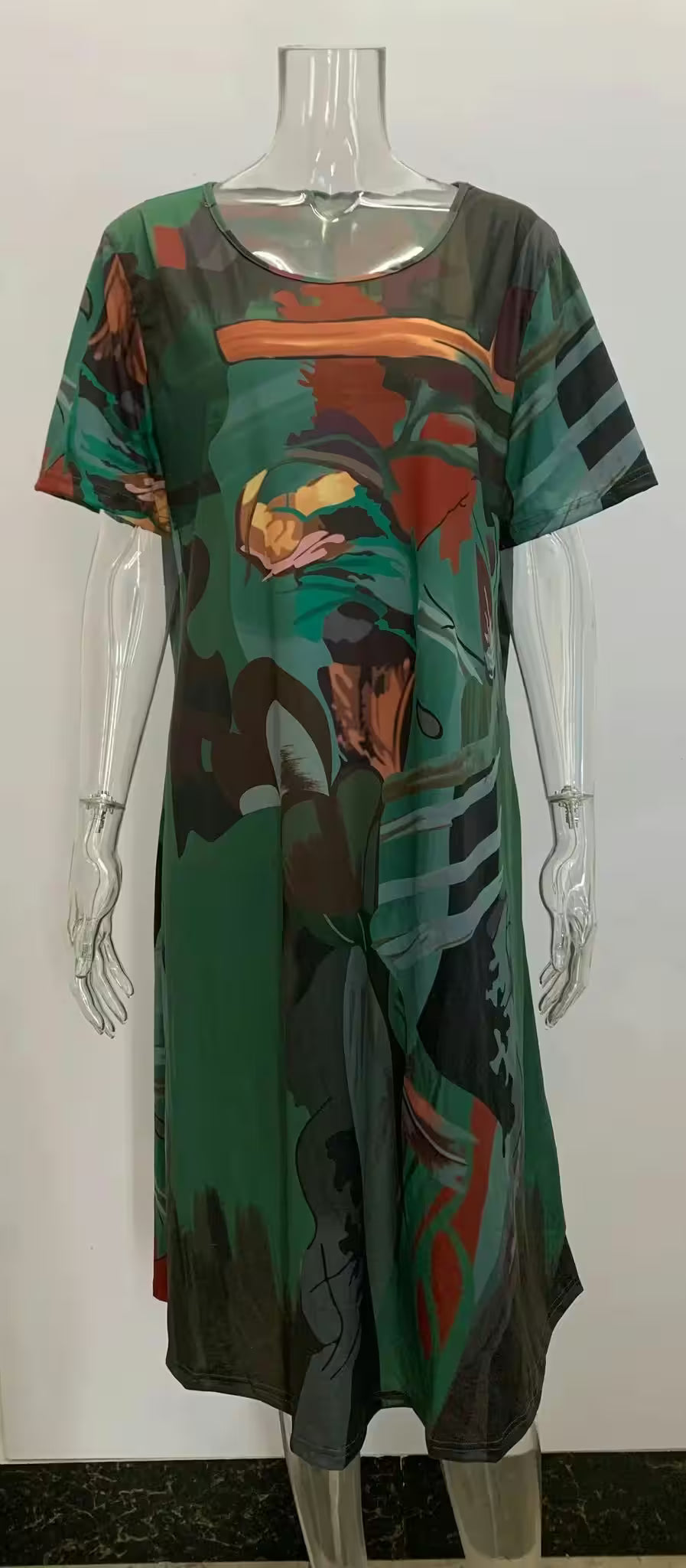 Dress O-neck Short Sleeve Loose Fashion Casual Print - Additional View 7