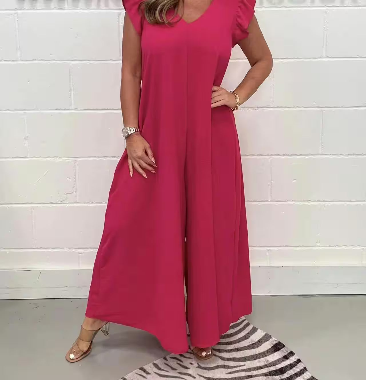Ruffled Wide-leg Trousers Solid Casual Jumpsuit - Additional View 9