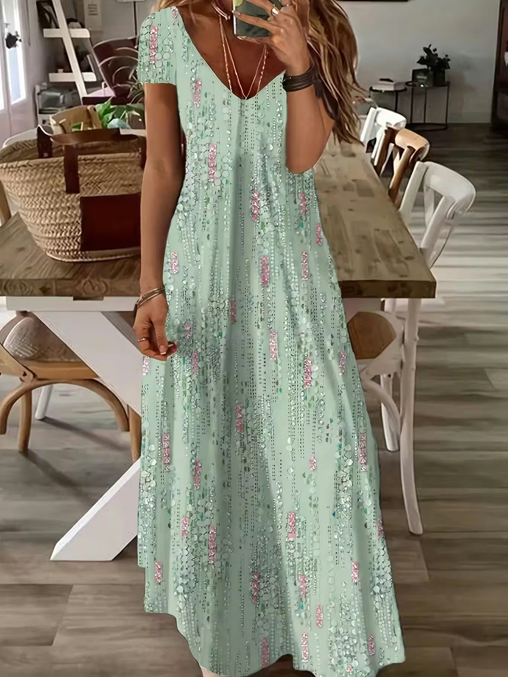 Plus Size Cross border Fashion Print V-neck - Additional View 4