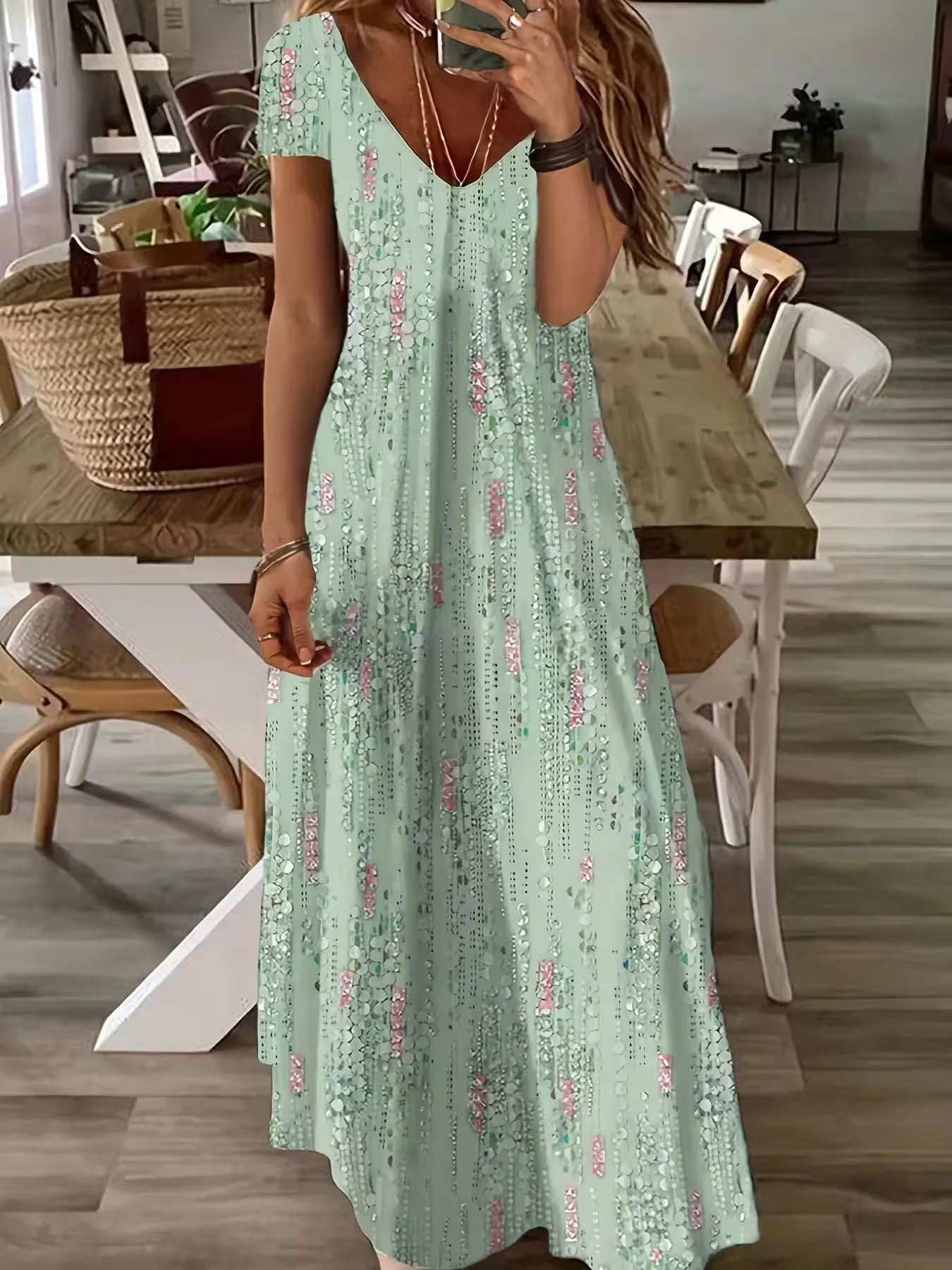 Plus Size Cross border Fashion Print V-neck - Additional View 4