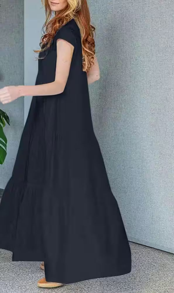 Dress Bohemian Holiday Sundress V Neck Short Sleeve - Additional View 4