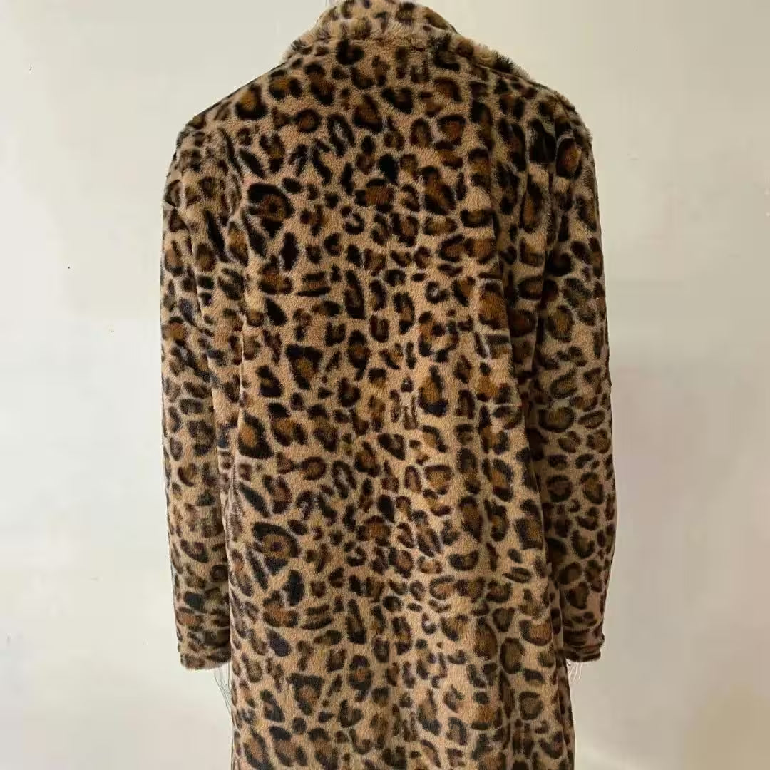 Autumn Winter Leopard Print Faux Fur Coat Long Sleeve - Women's Fashion - View 6