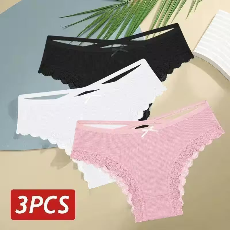 3PCS/Set Cotton Panties Sexy Low Rise Lace Brazilian - Additional View 38