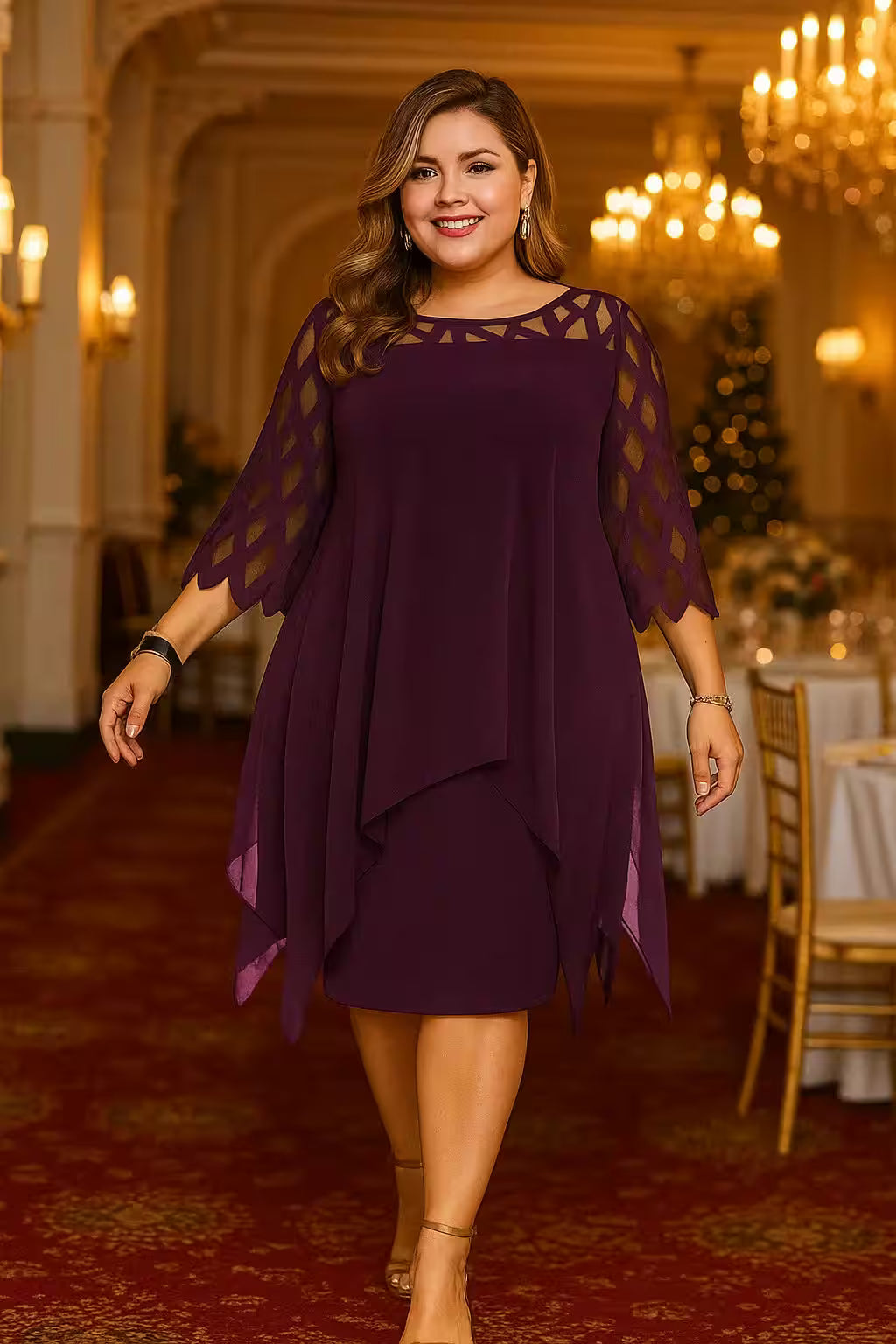 Plus Size Chiffon Dress Elegant Midi Party Dress - Women's Fashion - View 3