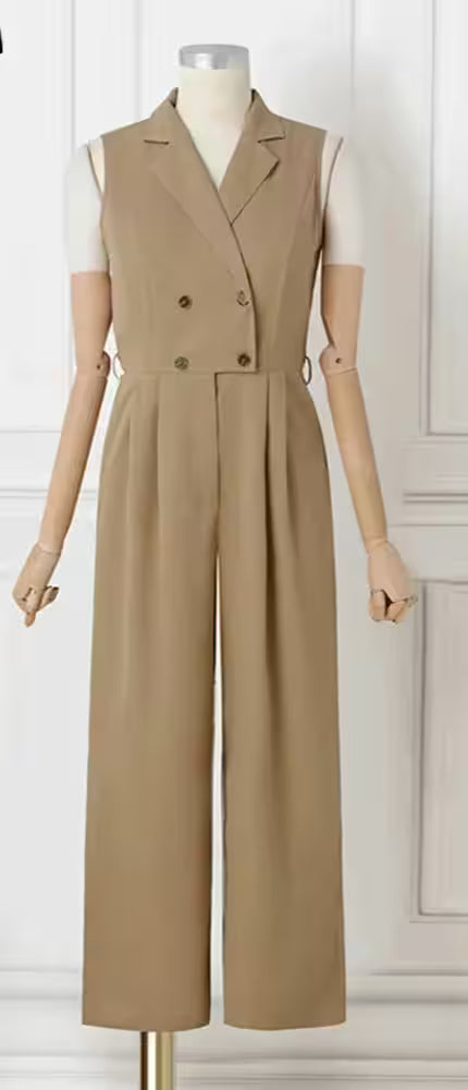 Jumpsuits Sleeveless Solid Color Lapel - Additional View 2