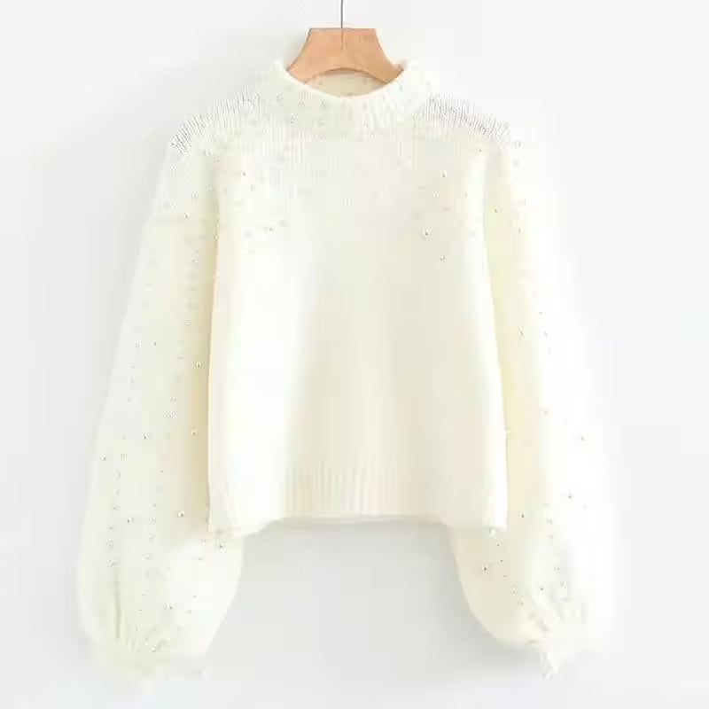 Sweater Knitted Neck Short Pullover Long Sleeves - Women's Fashion - View 5