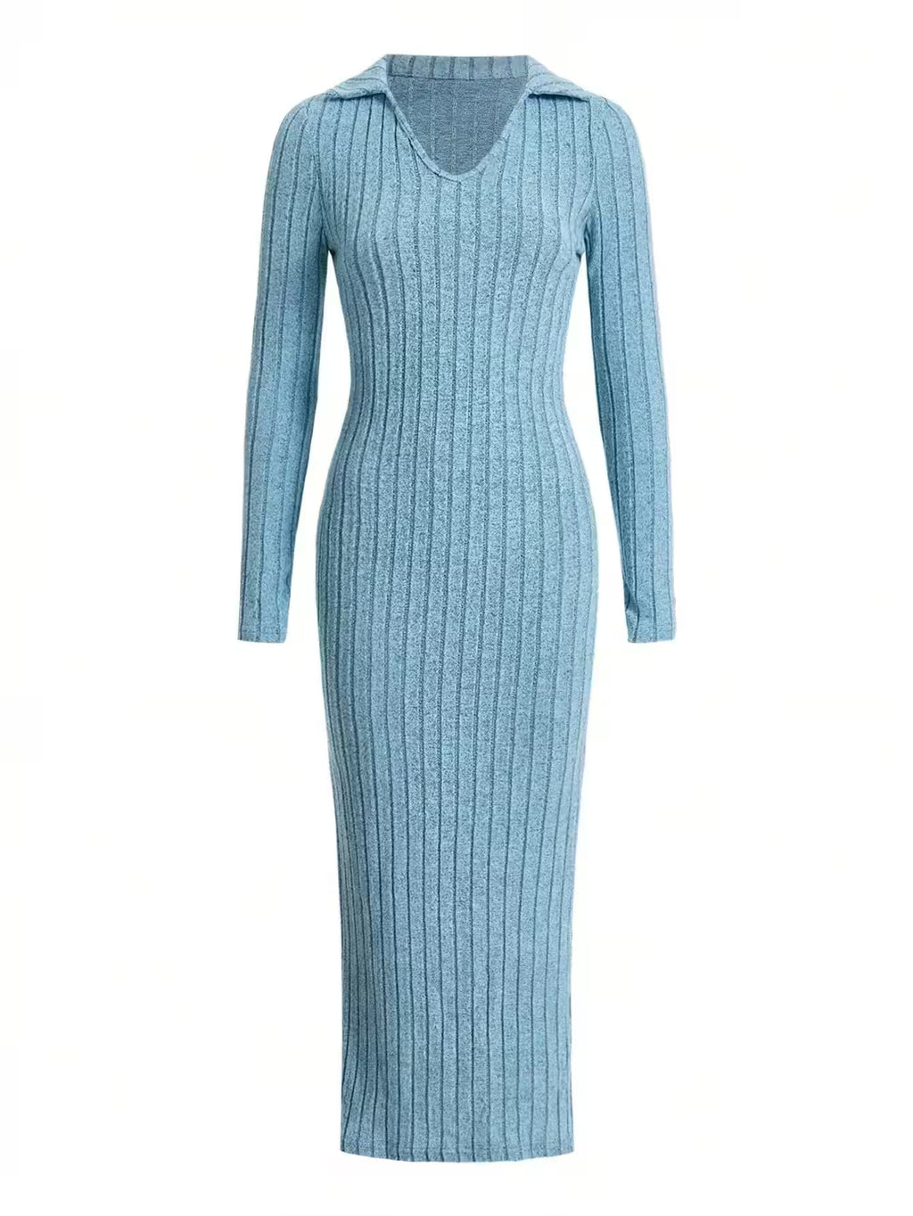 Sexy knit V-neck reverse neck split dress autumn winter - Additional View 8